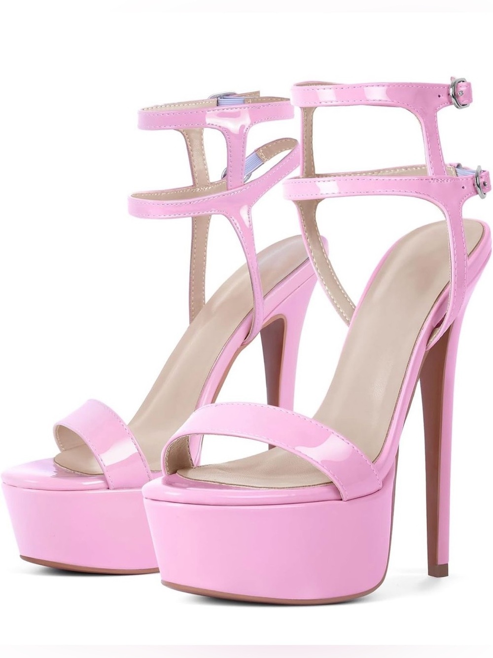 Rhineshell Women’s Pink Platform Ankle-Strap Heels - US Size 9.5; Euro Size 40